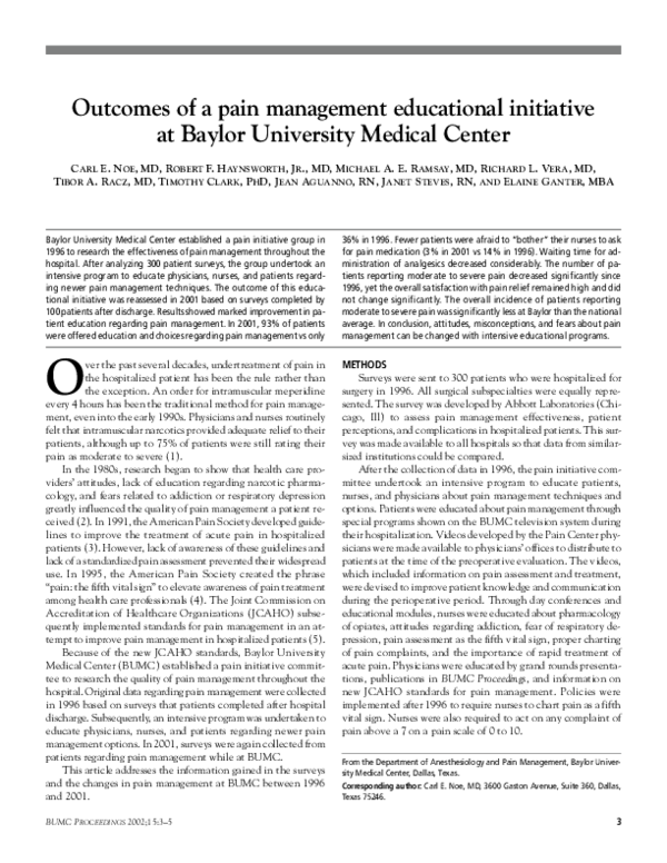 (PDF) Outcomes of a pain management educational initiative at Baylor ...