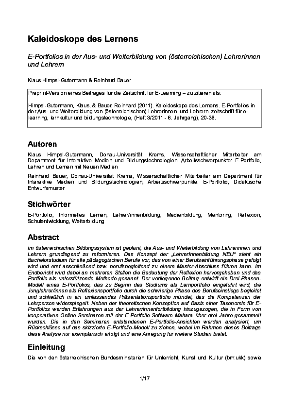 Das Portfolio In Der Lehrerinnenbildung – KOCGL