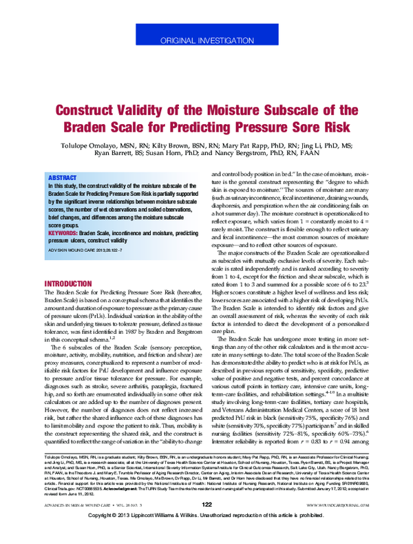 (PDF) Construct Validity of the Moisture Subscale of the Braden Scale
