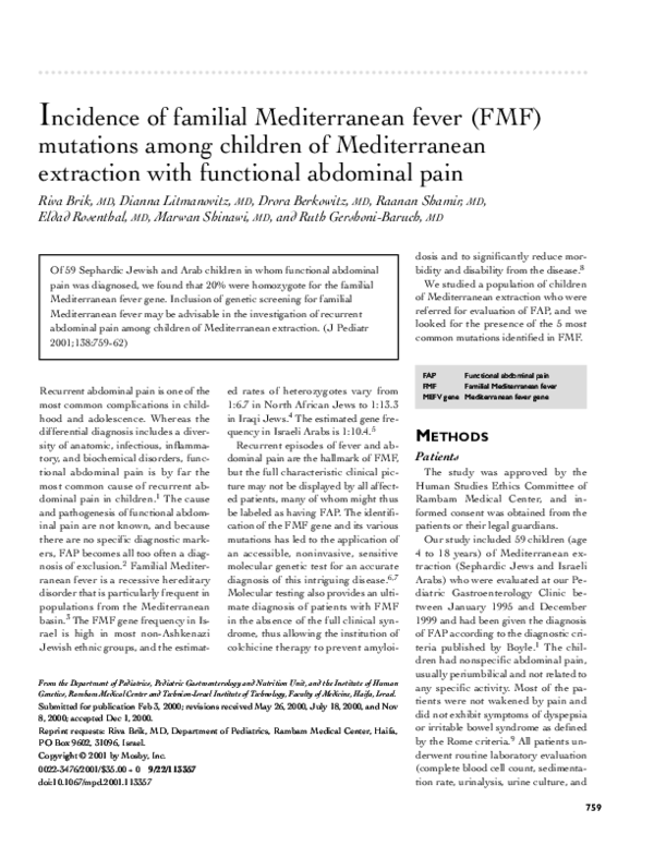 (PDF) Incidence of familial Mediterranean fever (FMF) mutations among ...