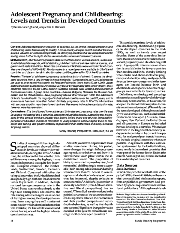 (PDF) Adolescent Pregnancy and Childbearing: Levels and Trends in ...