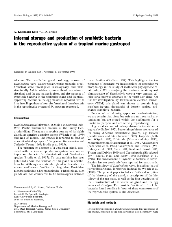 (PDF) Internal storage and production of symbiotic bacteria in the ...