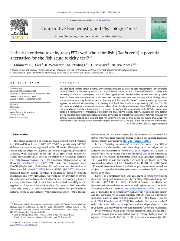 (PDF) Is the fish embryo toxicity test (FET) with the zebrafish (Danio
