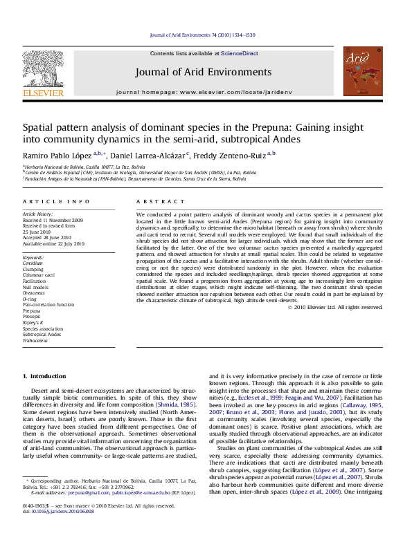 (PDF) Spatial pattern analysis of dominant species in the Prepuna ...