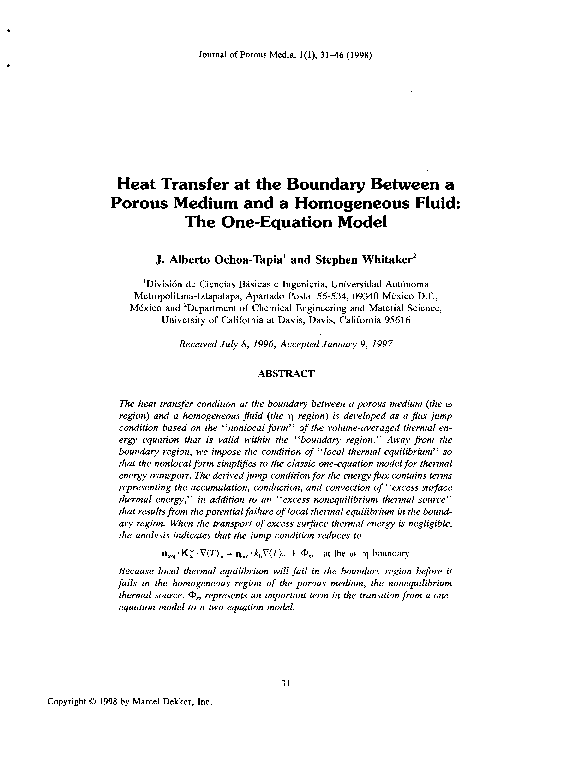 (PDF) Heat Transfer at the Boundary Between a Porous Medium and a ...