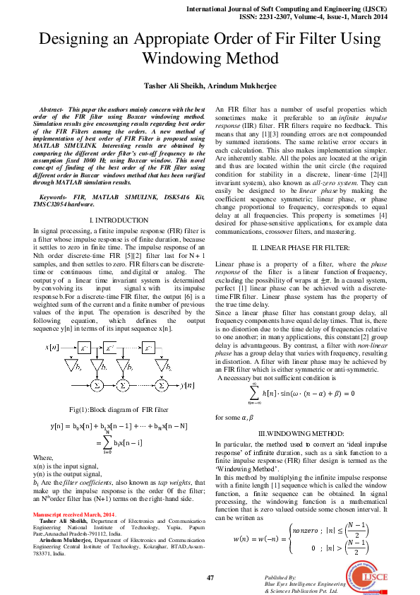 (PDF) Designing an Appropiate Order of Fir Filter Using Windowing