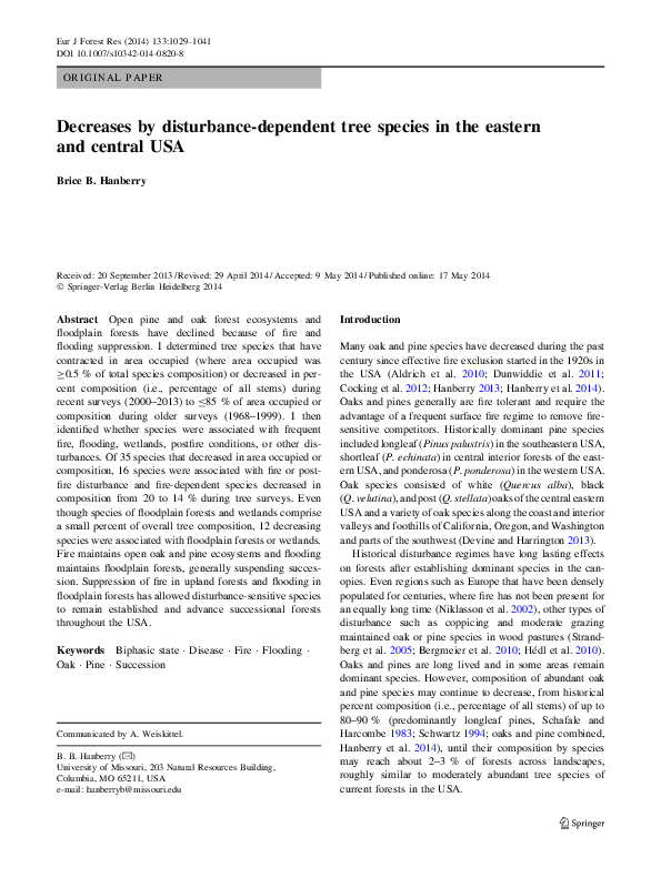 (PDF) Decreases by disturbance-dependent tree species in the eastern ...