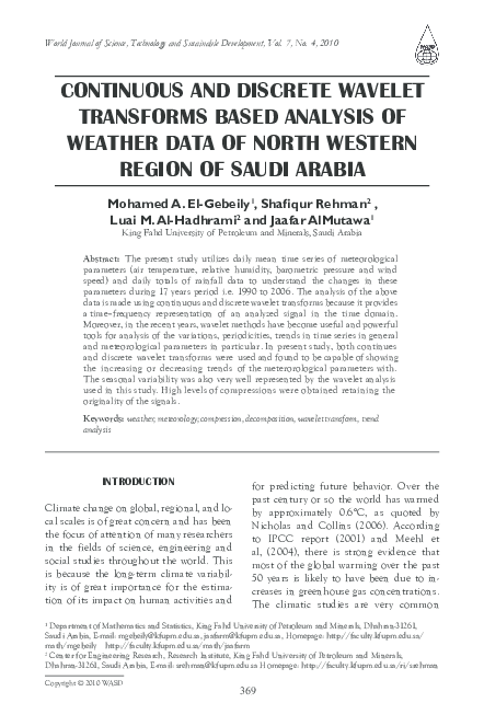 (PDF) Continuous and discrete wavelet transforms based analysis of ...