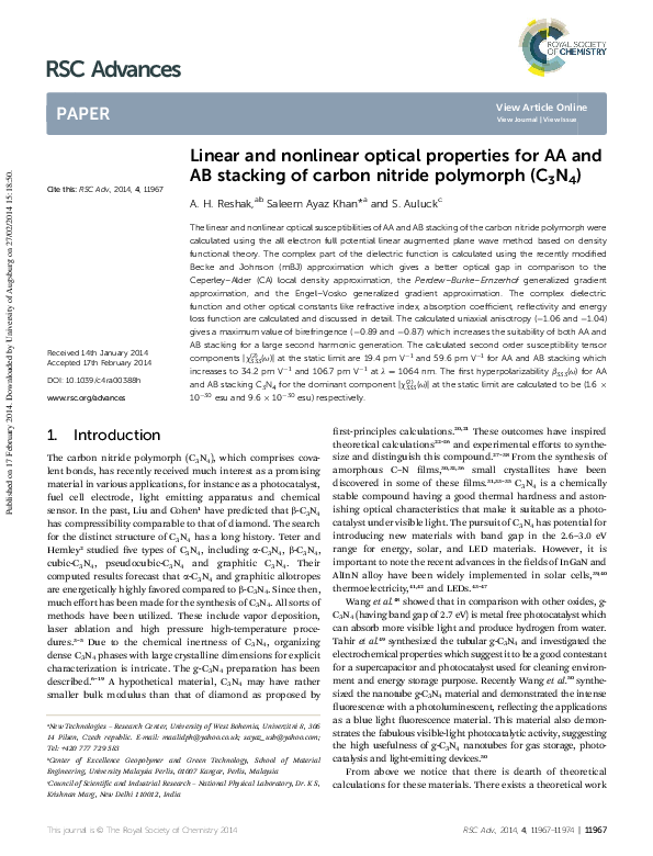 (PDF) Linear and nonlinear optical properties for AA and AB stacking of ...