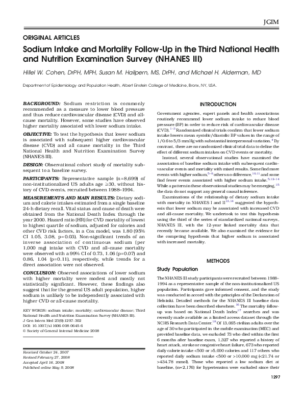 (PDF) Sodium Intake and Mortality Follow-Up in the Third National ...