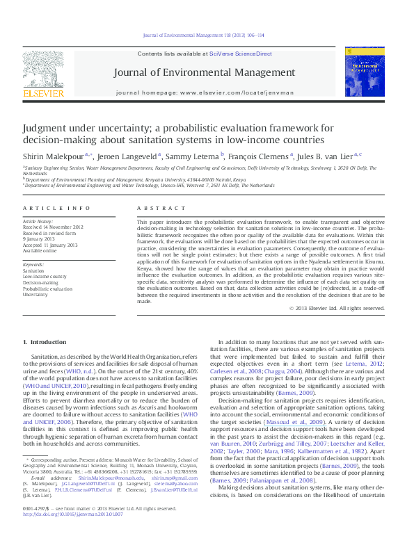 (PDF) Judgment under uncertainty; a probabilistic evaluation framework ...