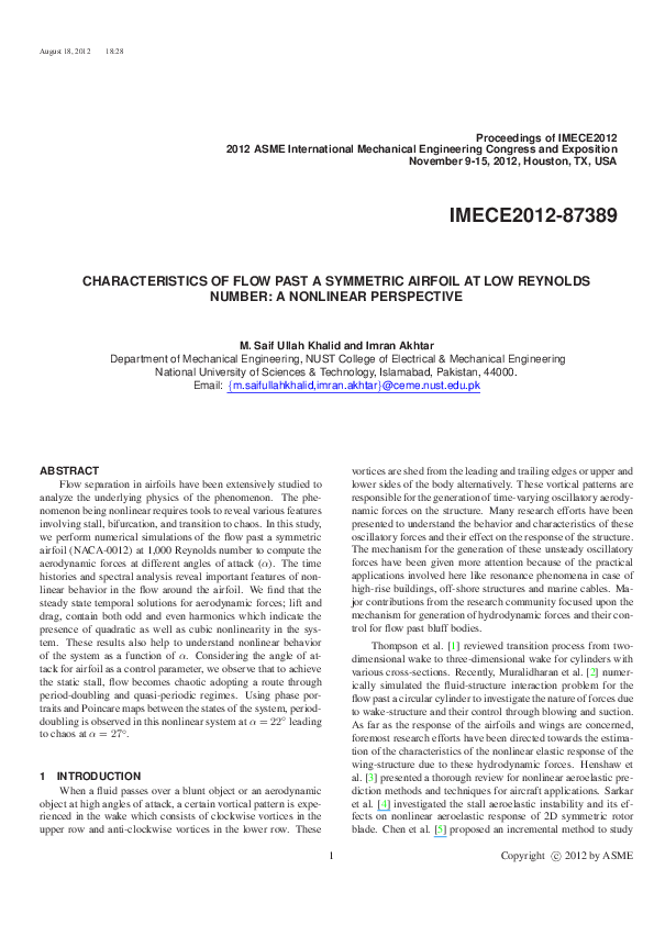 (PDF) Characteristics of Flow Past a Symmetric Airfoil at Low Reynolds ...