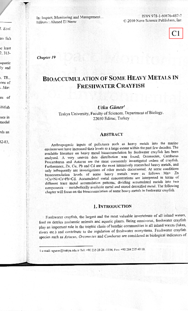 (PDF) Bioaccumulation of Some Heavy Metals in Freshwater Crayfish , In ...