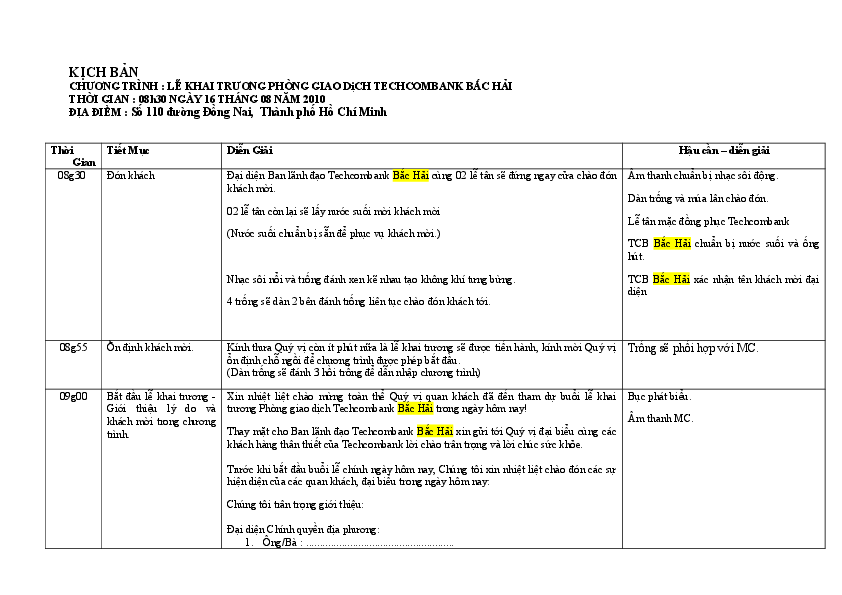 Doc Kich Ban Khai Truong Techcombank Be1baafc He1baa3i Chi Vũ Academia Edu