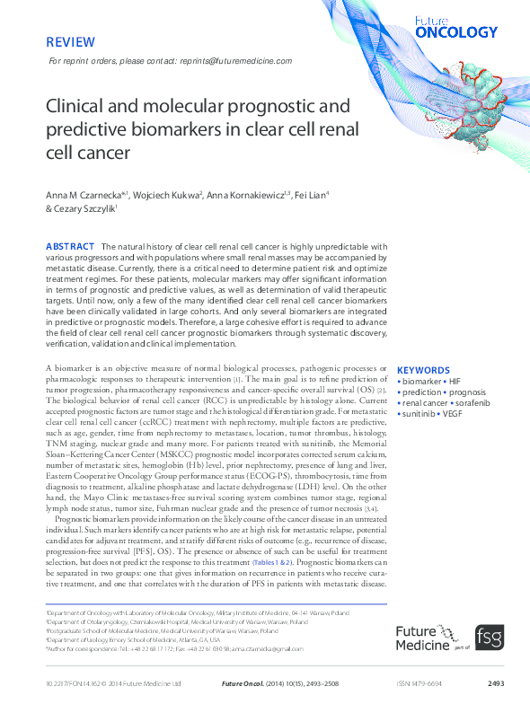 (PDF) Clinical and molecular prognostic and predictive biomarkers in ...