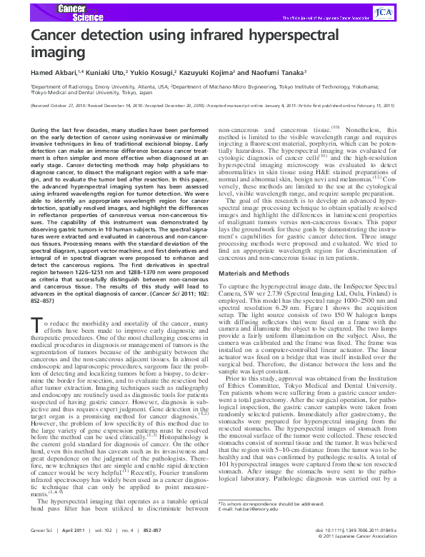 (PDF) Cancer detection using infrared hyperspectral imaging