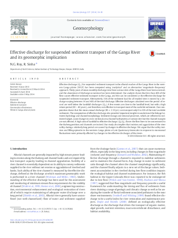 (PDF) Effective discharge for suspended sediment transport of the Ganga ...