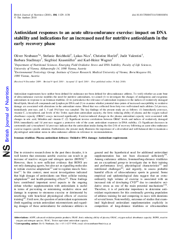 (PDF) Antioxidant responses to an acute ultraendurance exercise