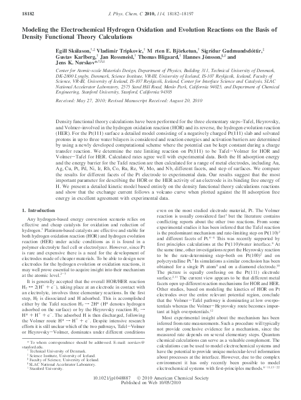 (PDF) Modeling the Electrochemical Hydrogen Oxidation and Evolution ...