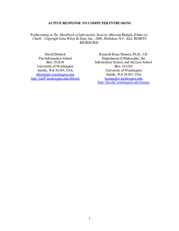 (PDF) Active Response to Computer Intrusions