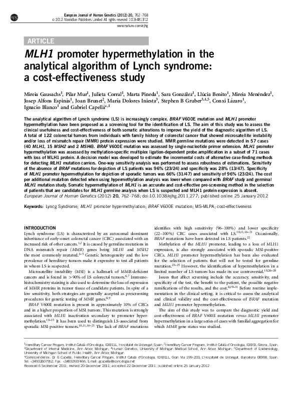 (PDF) MLH1 promoter hypermethylation in the analytical algorithm of ...