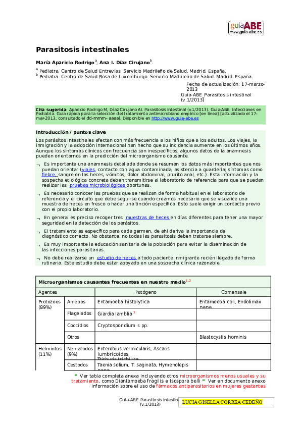 blastocystis hominis tratamiento en niños pdf