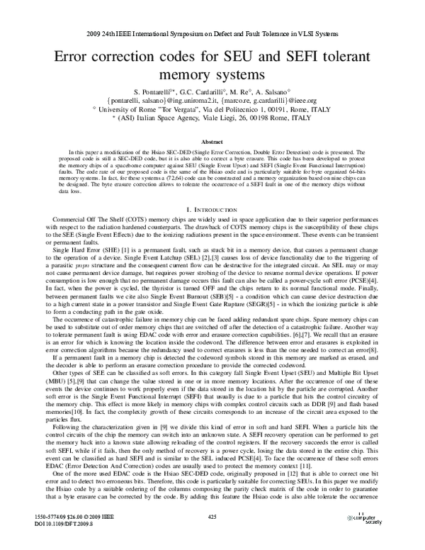 (PDF) Error correction codes for SEU and SEFI tolerant memory systems