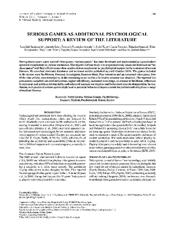 (PDF) Serious games as additional psychological support: A review of ...