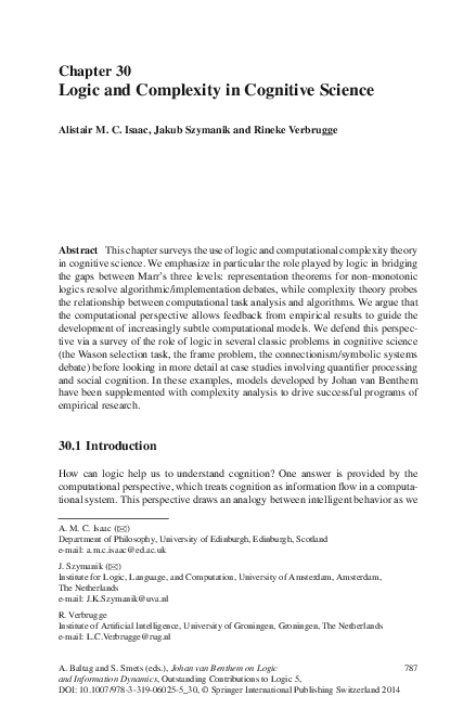 (PDF) Logic and Complexity in Cognitive Science