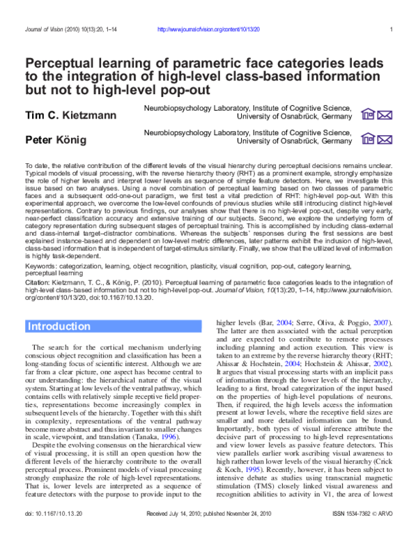 (PDF) Perceptual learning of parametric face categories leads to the ...