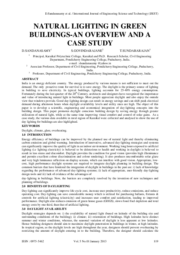 (PDF) NATURAL LIGHTING IN GREEN BUILDINGSAN OVERVIEW AND A CASE STUDY