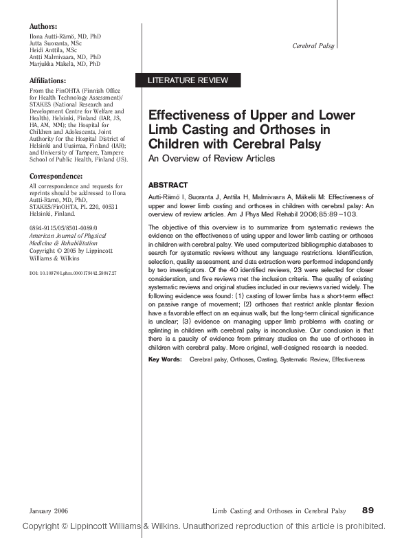 (PDF) Effectiveness of Upper and Lower Limb Casting and Orthoses in ...