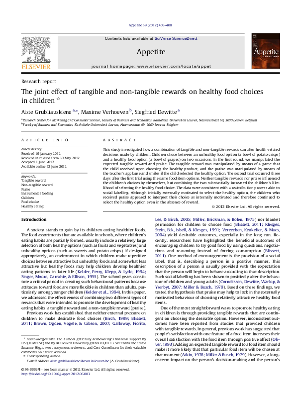 (PDF) The joint effect of tangible and non-tangible rewards on healthy ...