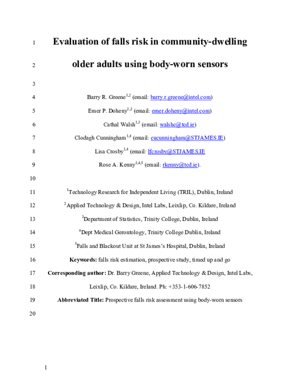 (PDF) Evaluation of Falls Risk in Community-Dwelling Older Adults Using ...