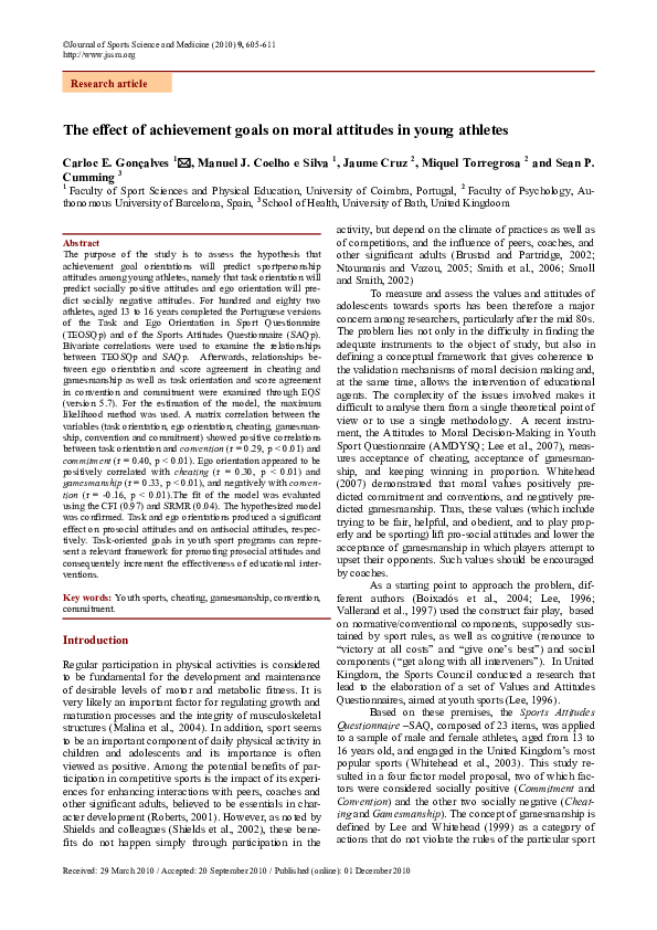 (PDF) The effect of achievement goals on moral attitudes in young athletes