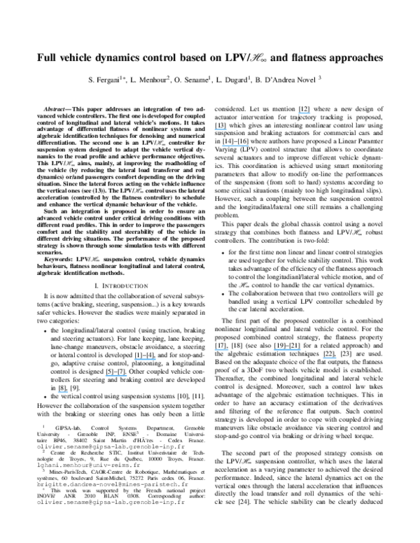 (PDF) Full vehicle dynamics control based on LPV/ℋ∞ and flatness
