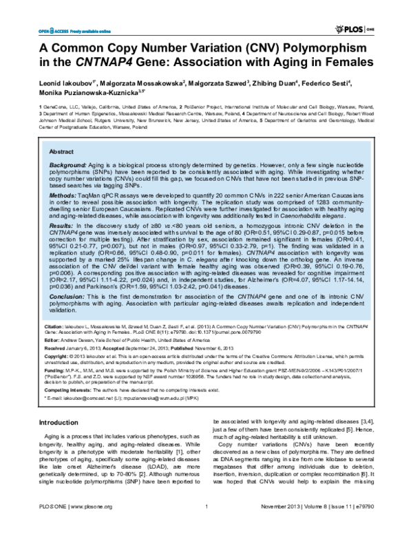 (PDF) A Common Copy Number Variation (CNV) Polymorphism in the CNTNAP4 ...