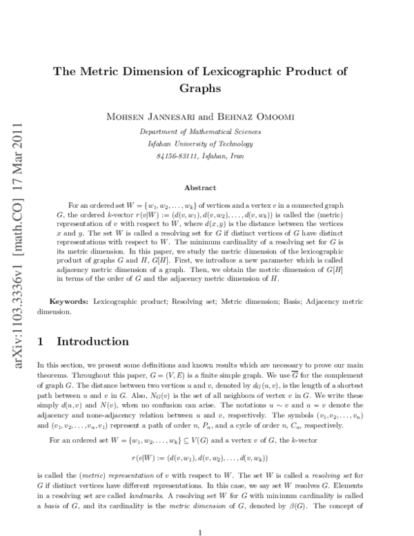 (PDF) The Metric Dimension of Lexicographic Product of Graphs
