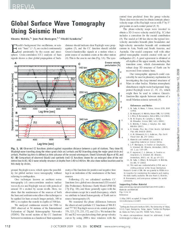 (PDF) Global Surface Wave Tomography Using Seismic Hum