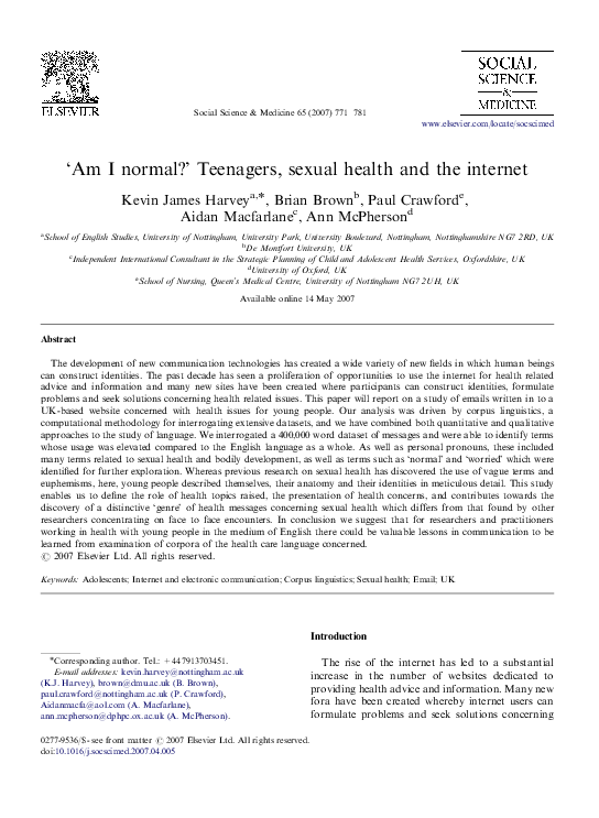(PDF) ‘Am I normal?’ Teenagers, sexual health and the internet