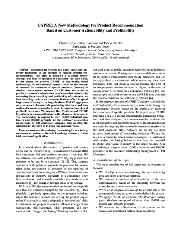 (PDF) Une méthodologie de recommandations produits fondée sur l ...