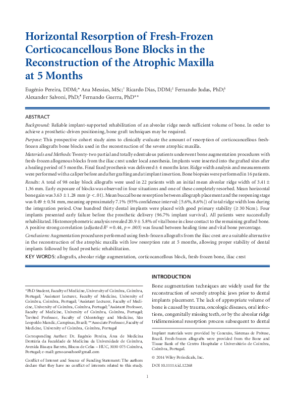 (PDF) Horizontal Resorption of Fresh-Frozen Corticocancellous Bone ...