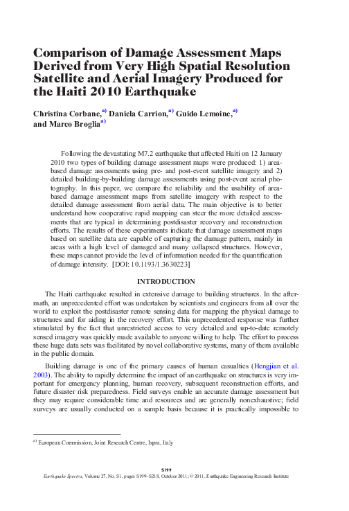 (PDF) Comparison of Damage Assessment Maps Derived from Very High ...