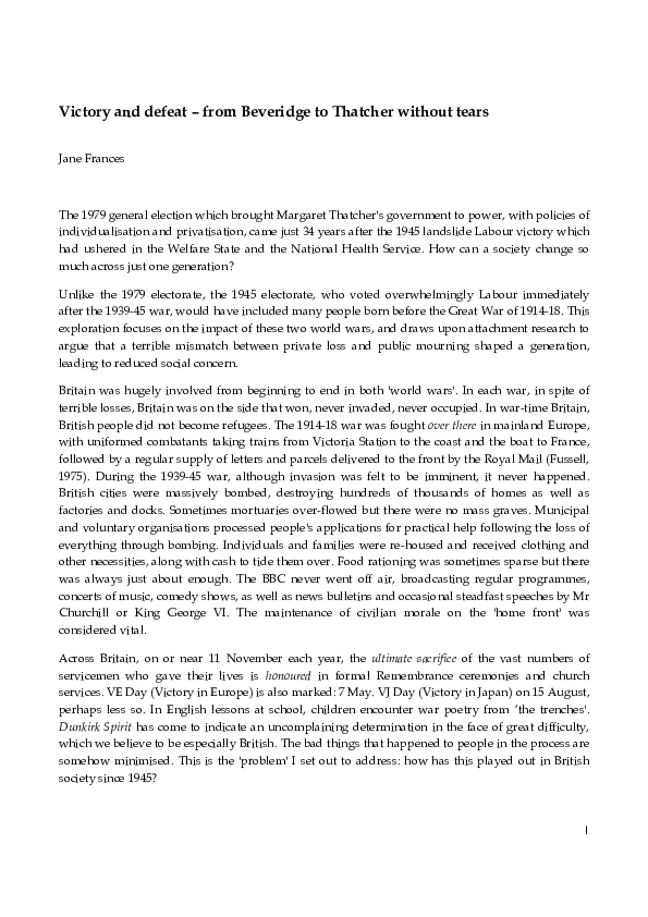 (PDF) Beveridge to Thatcher without tears by Jane Frances final draft