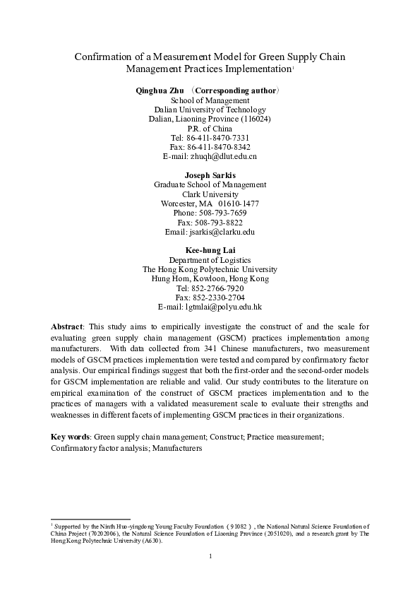  DOC Confirmation Of A Measurement Model For Green Supply Chain 