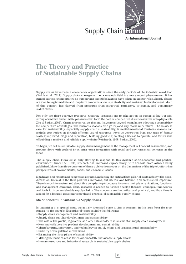 (PDF) The Theory and Practice of Sustainable Supply Chains
