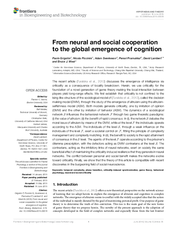 (PDF) From Neural and Social Cooperation to the Global Emergence of ...