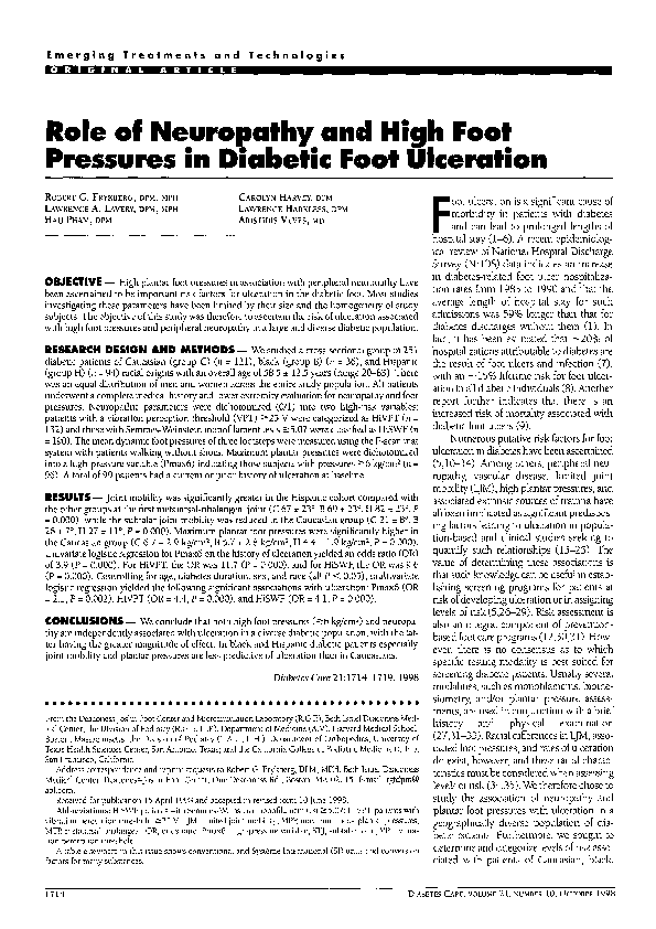 (PDF) Role of neuropathy and high foot pressures in diabetic foot ...