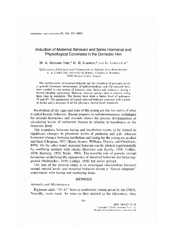 (PDF) Induction of maternal behavior and some hormonal and ...