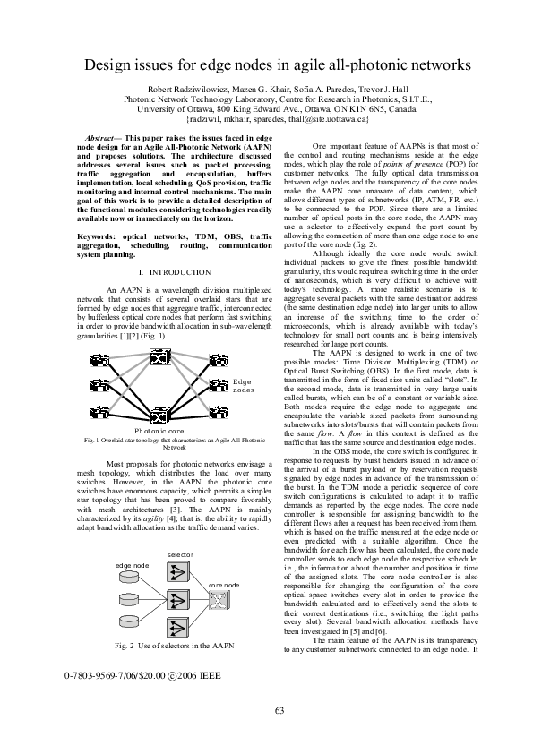 (PDF) Design issues for edge nodes in agile all-photonic networks